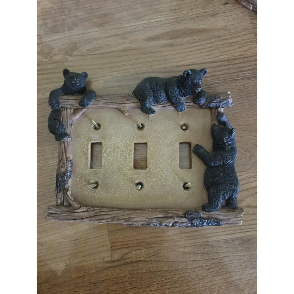Bear Log Triple Electric Toggle Light Switch Cover Wall Plate Lodge Cabin Decor